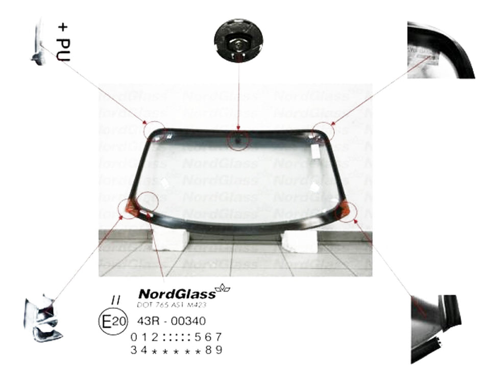 Audi TT (8N) (1998-2006), Forrude Grøn, Grå toptoning, Stelnr. udskæring, Limet gummiprofil, 1C